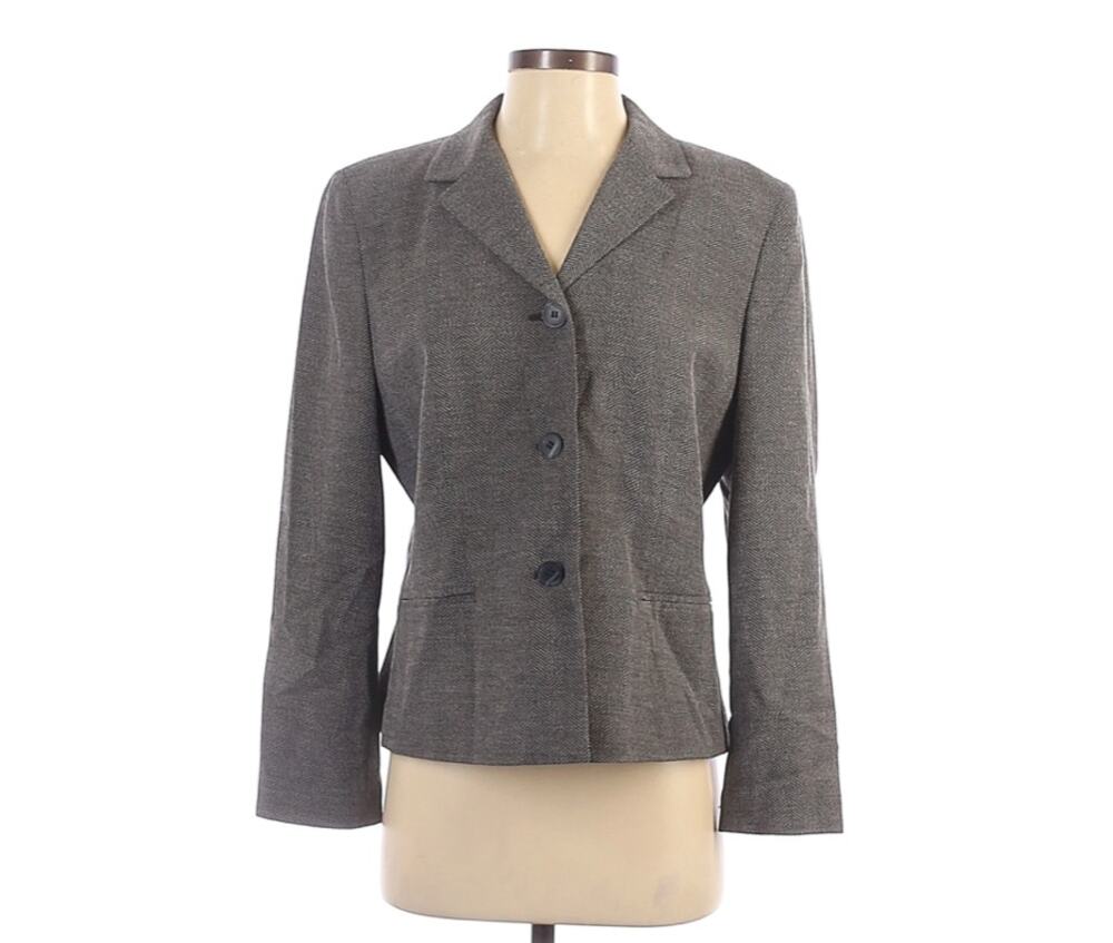 ANN TAYLOR LOFT Blazer Herring Bone 3 Button Career Jacket Womens Size 12P